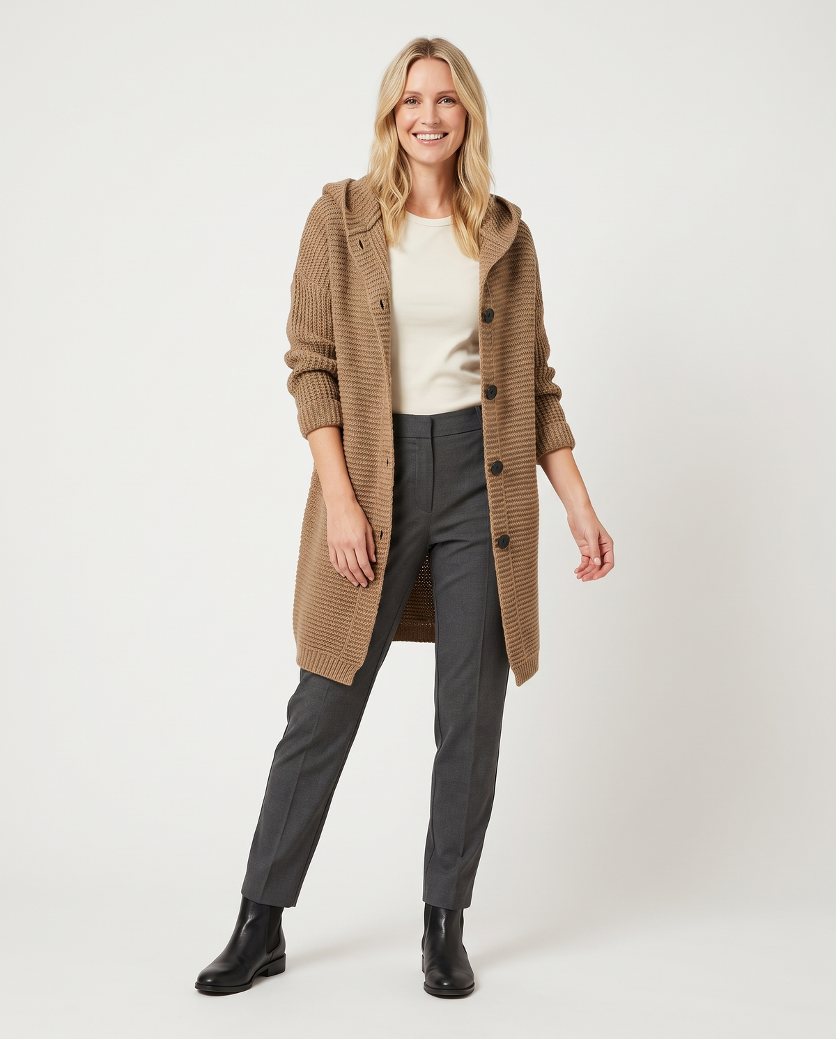 Ada Women's Long Chunky Knit Cardigan in Brown