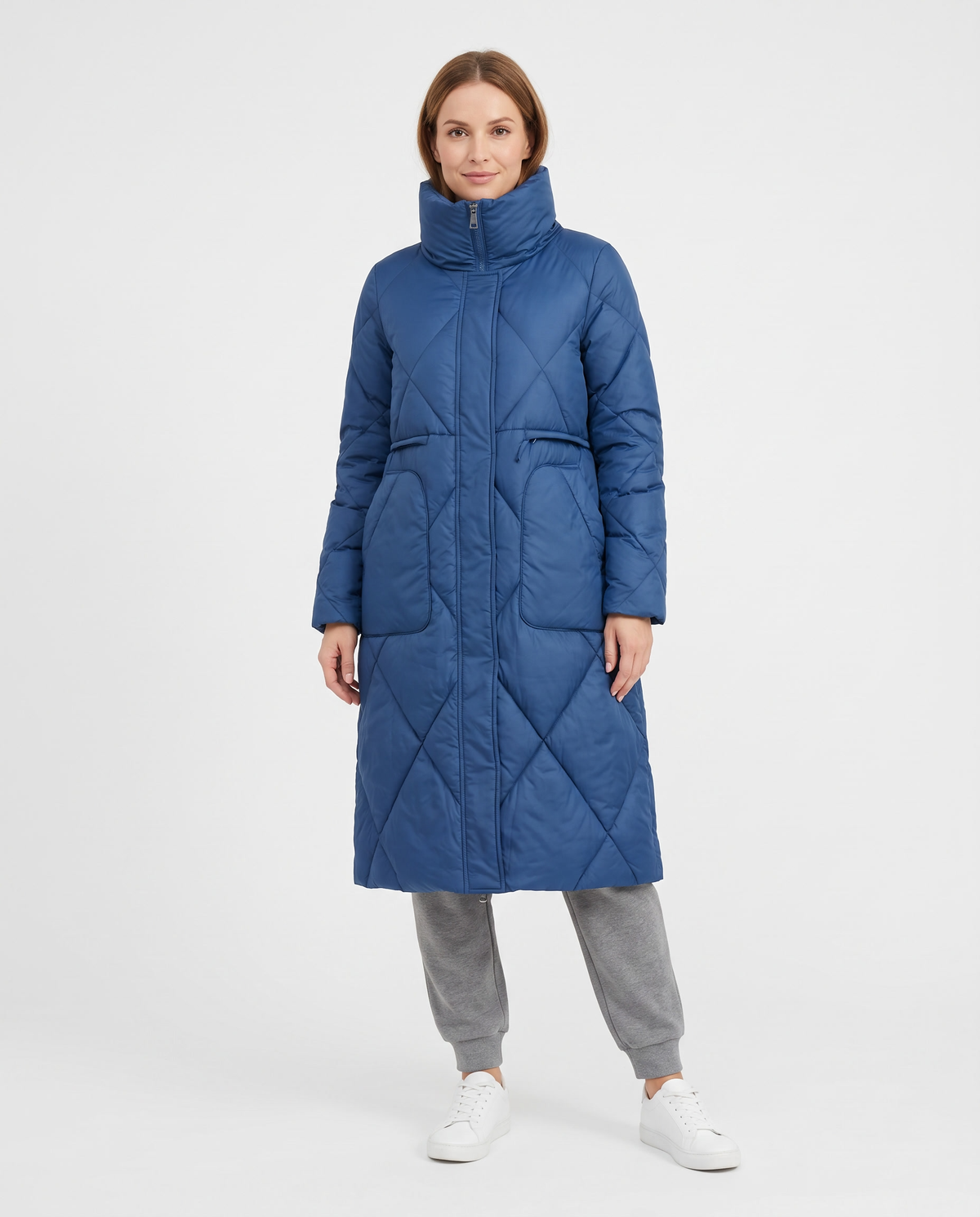 Amber Women's Winter Quilted Padded Long Puffer Coat in Blue