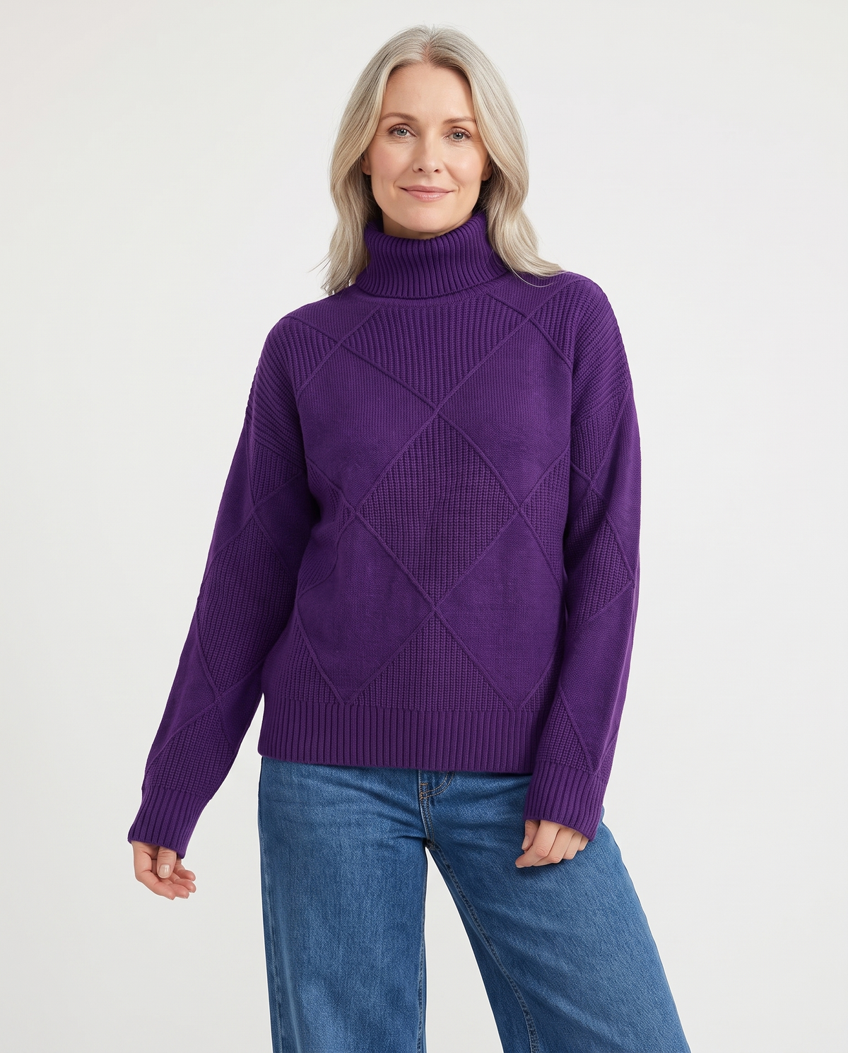 Angela - Roll Neck Jumper in Purple