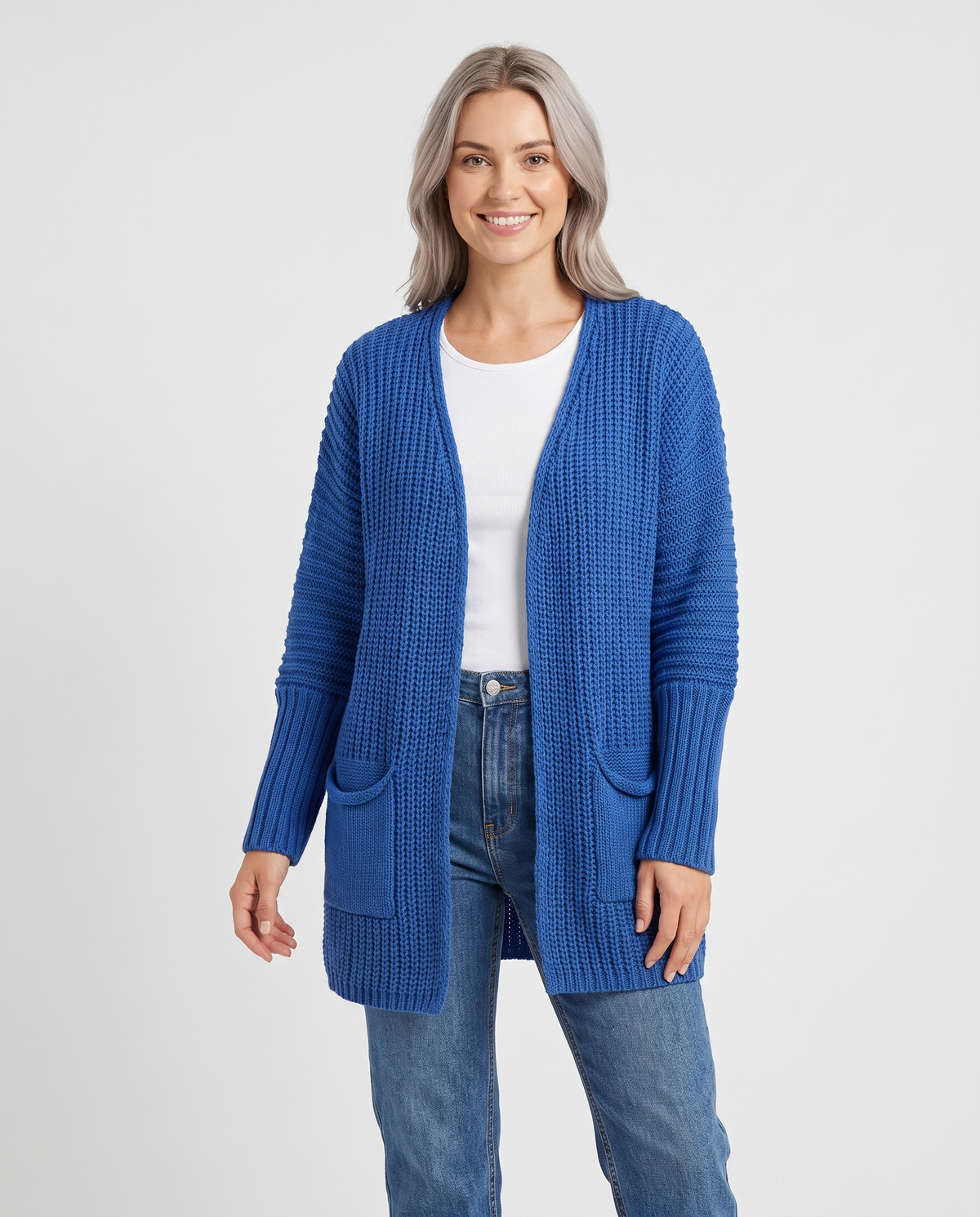 Bea Women's Long Knitted Cardigan - Blue