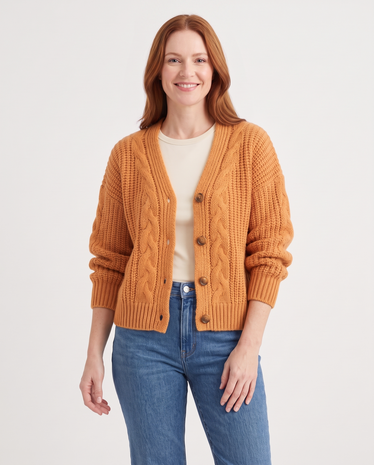 Cecily Women's Cropped Chunky Knit Cardigan in Apricot