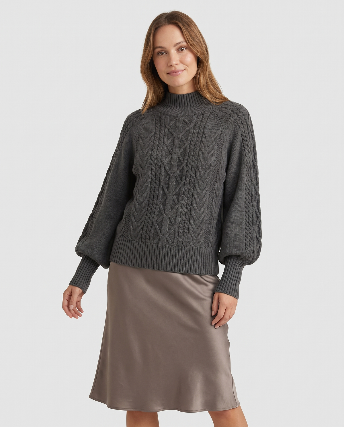 Clemmie Women's Cable Knit Jumper in Dark Grey