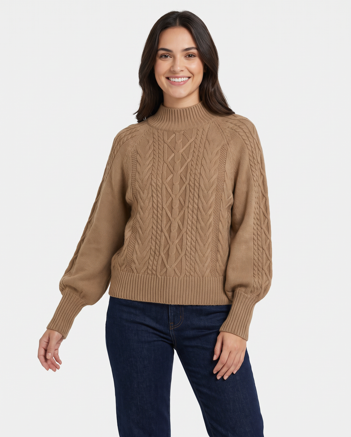 Clemmie Women's Cable Knit Jumper in Khaki