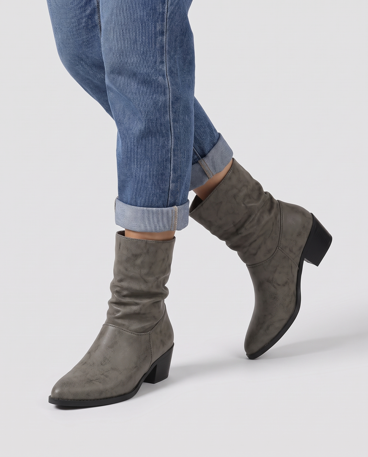 Edith Women's Leather Heeled Ankle Boots - Grey