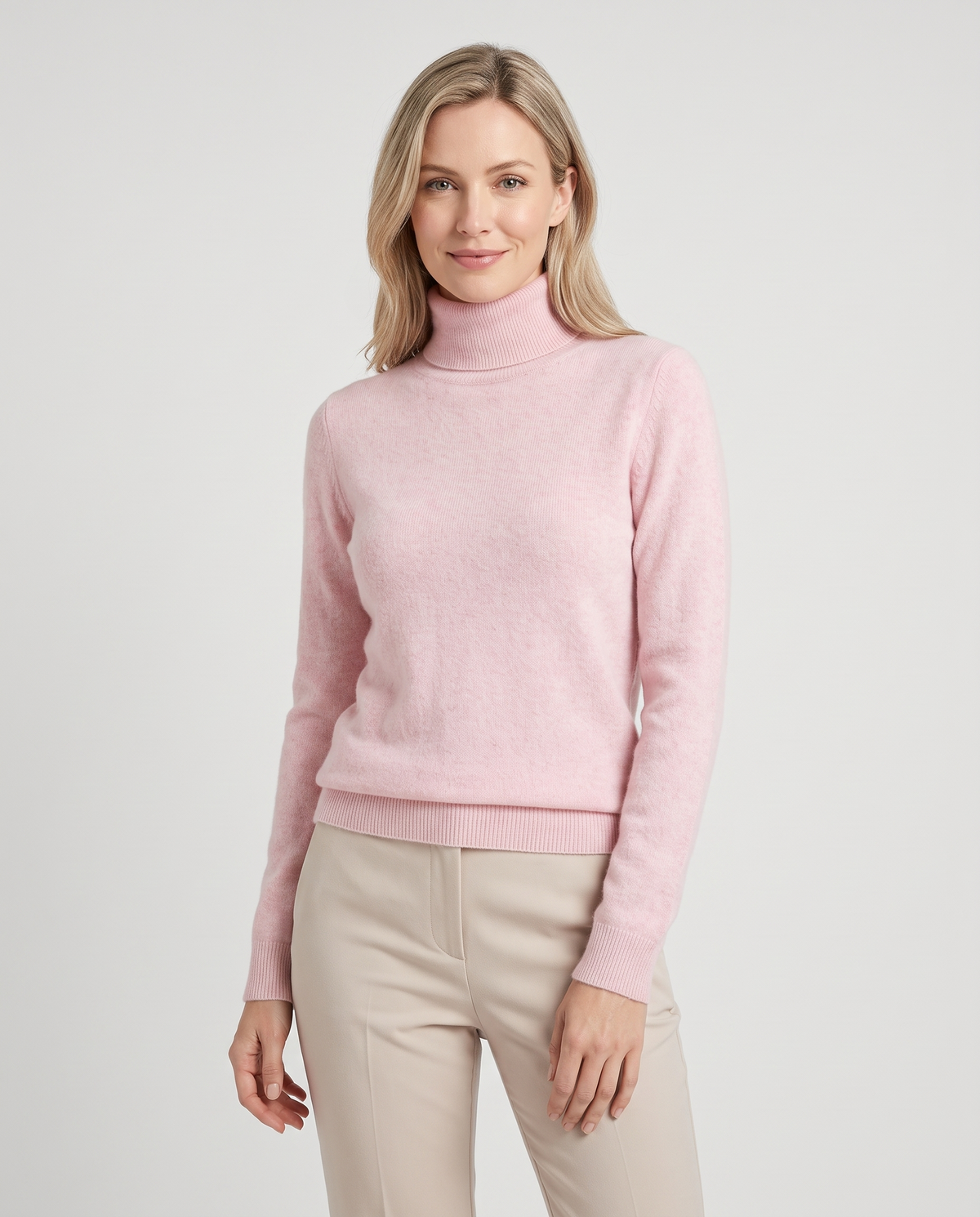 Elena Cashmere Turtleneck in Light Pink