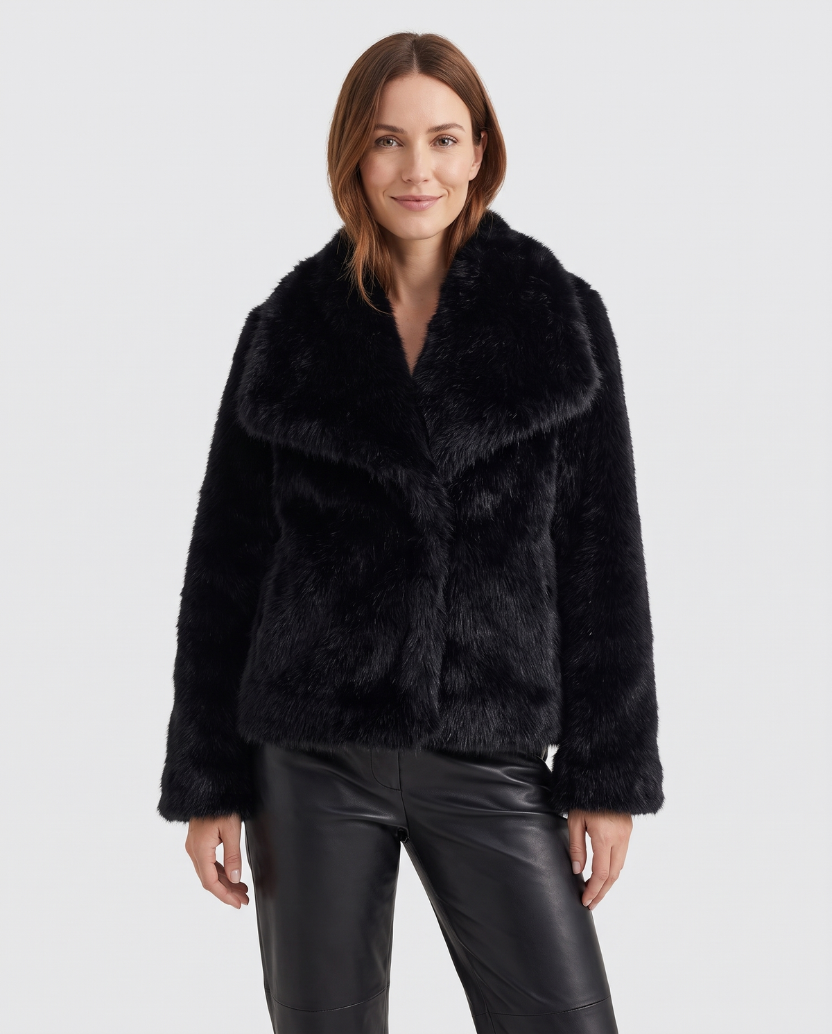 Ella Women's Winter Plush Faux Fur Jacket in Black