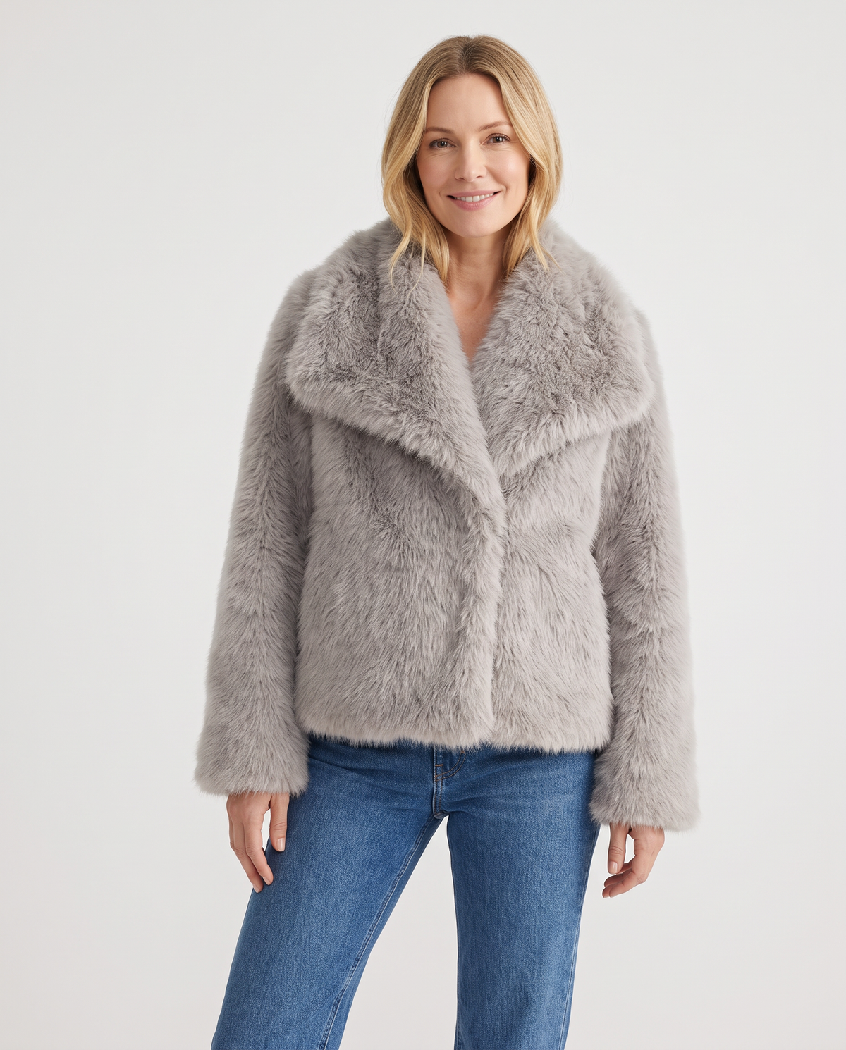 Ella Women's Winter Plush Faux Fur Jacket in Grey