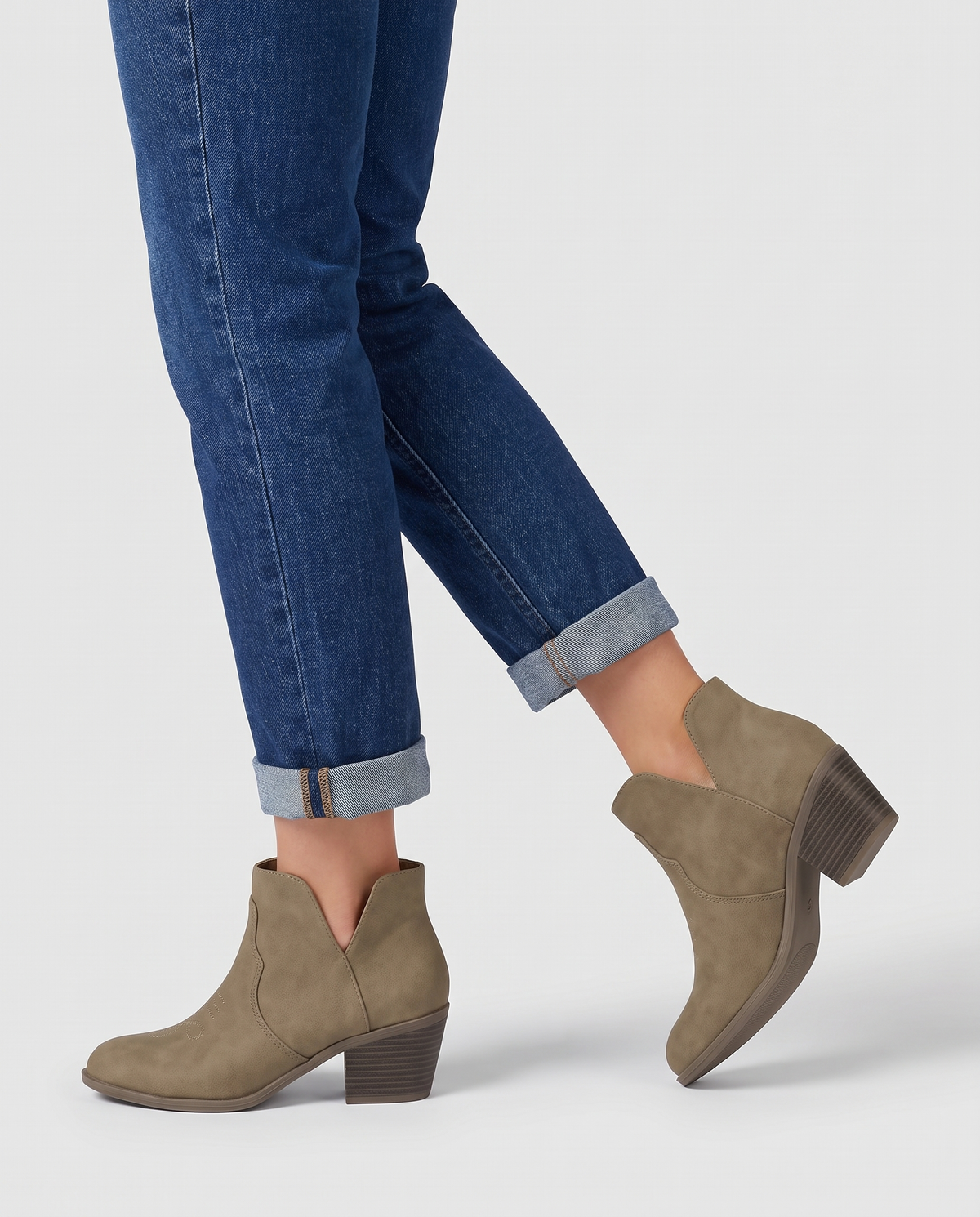 Elspeth Women's Western Heeled Ankle Boots - Khaki