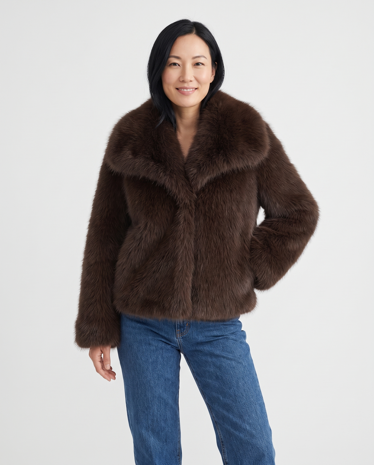 Enid Women's Winter Plush Faux Fur Jacket in Brown