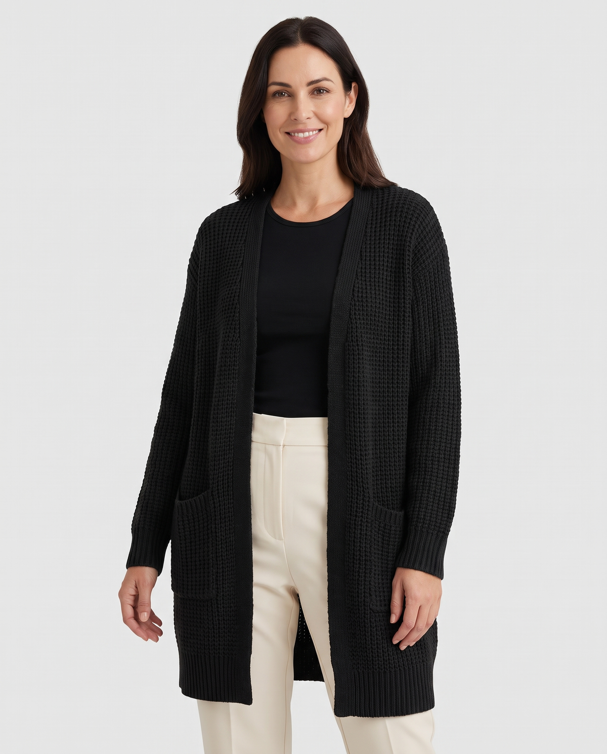 Esme Women's Long Chunky Knit Cardigan in Black