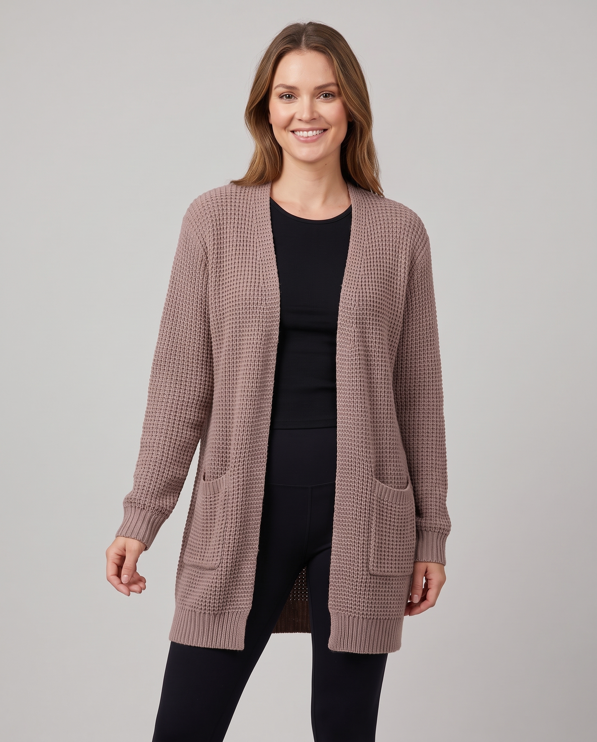 Esme Women's Long Chunky Knit Cardigan in Taupe