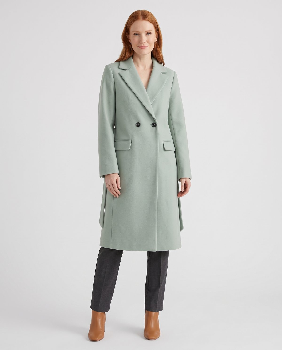 Etta Women's Long Trench Coat - Sage Green