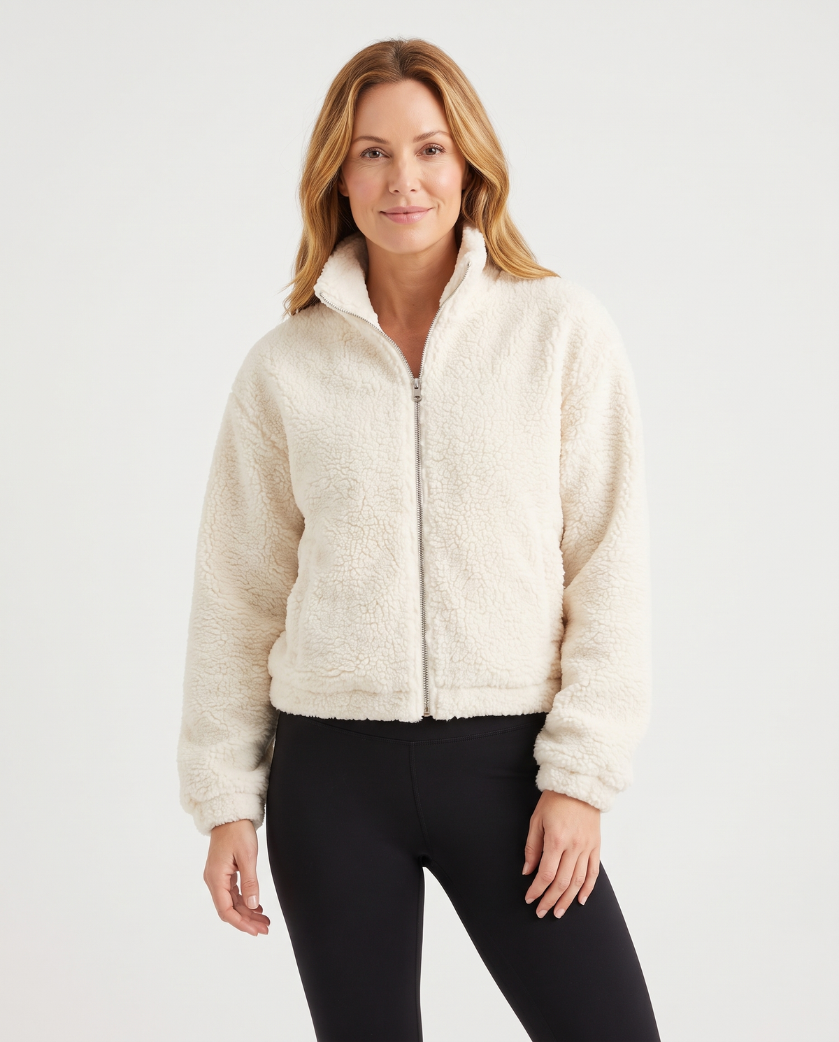 Faye Women's Winter Cropped Faux Fur Jacket in Cream