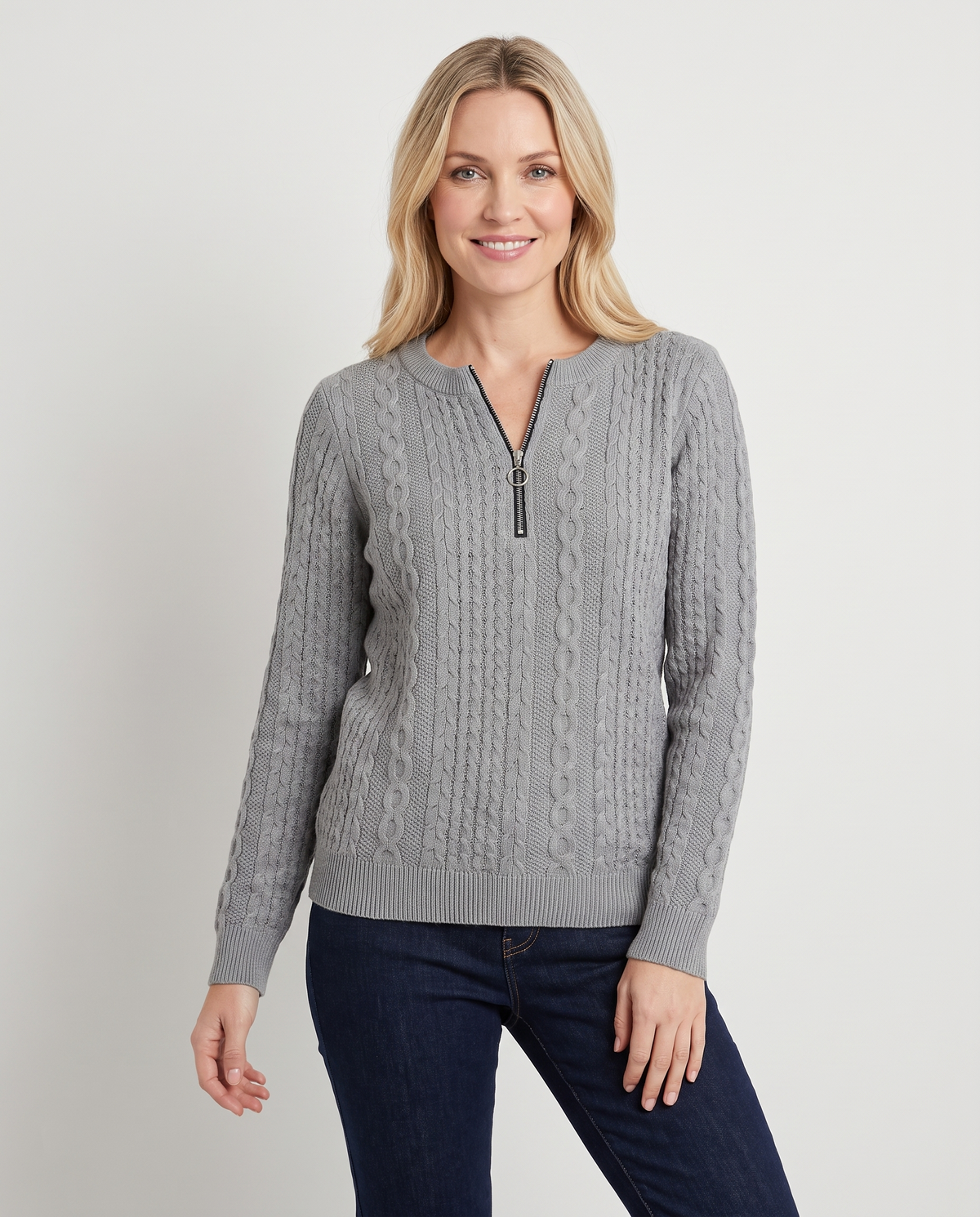 Georgia Women's Cable Knit Jumper in Grey