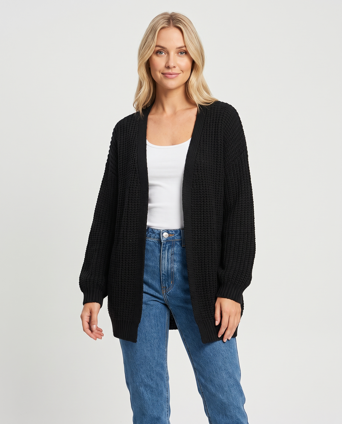 Harriet Women's Chunky Knit Cardigan in Black