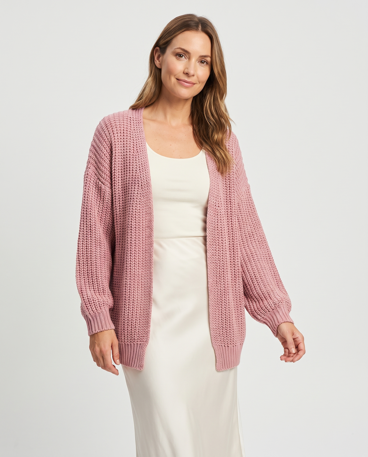 Harriet Women's Chunky Knit Cardigan in Pink