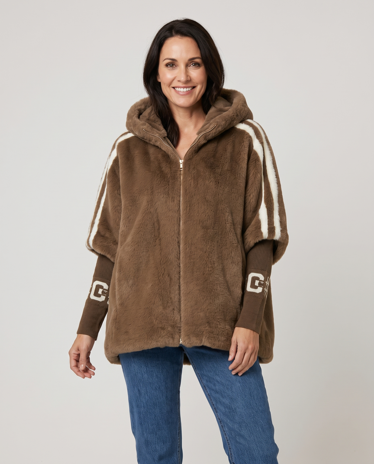 Jade Women's Hooded Faux Fur Jacket in Brown