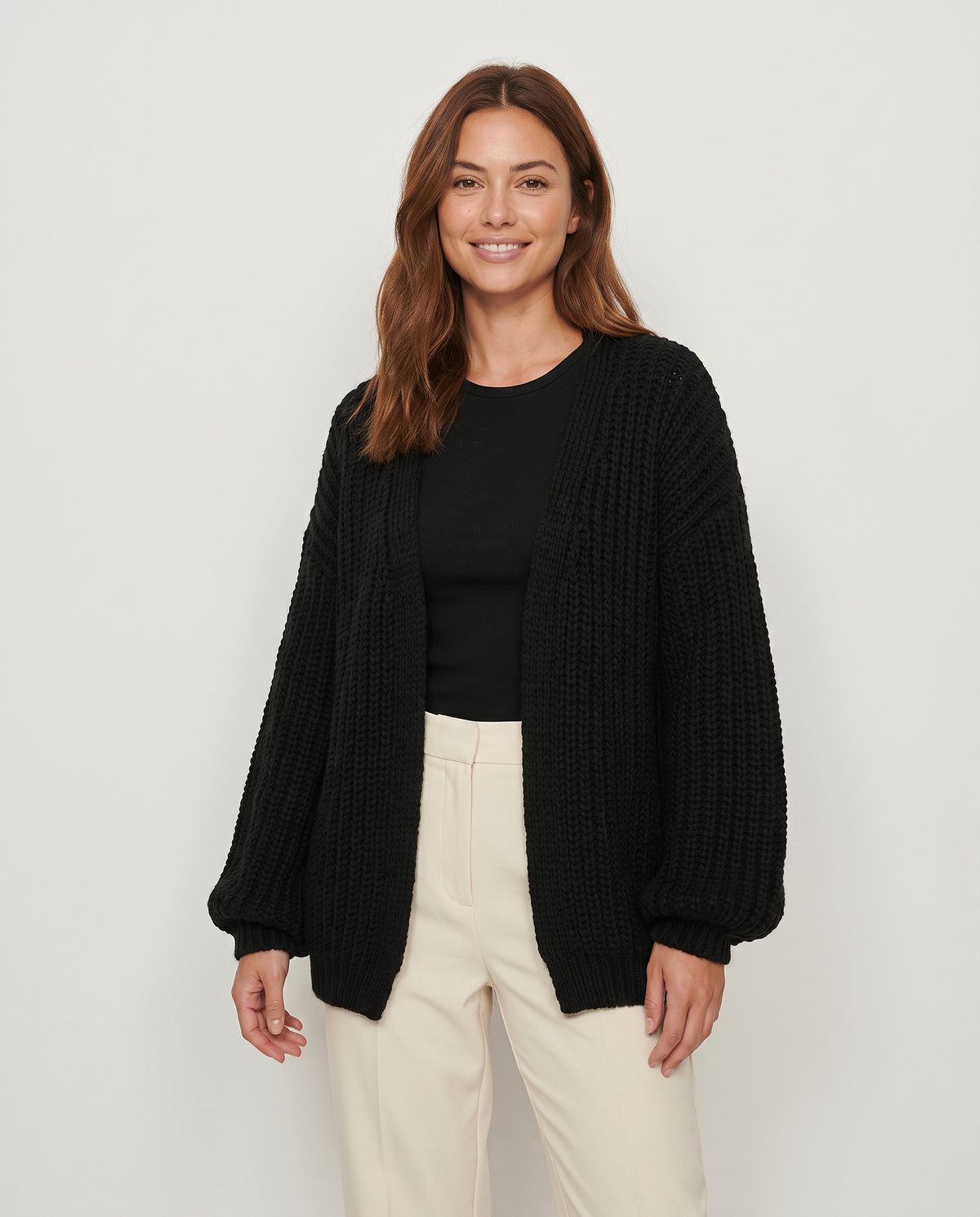 Martha Women's Chunky Knit Cardigan in Black