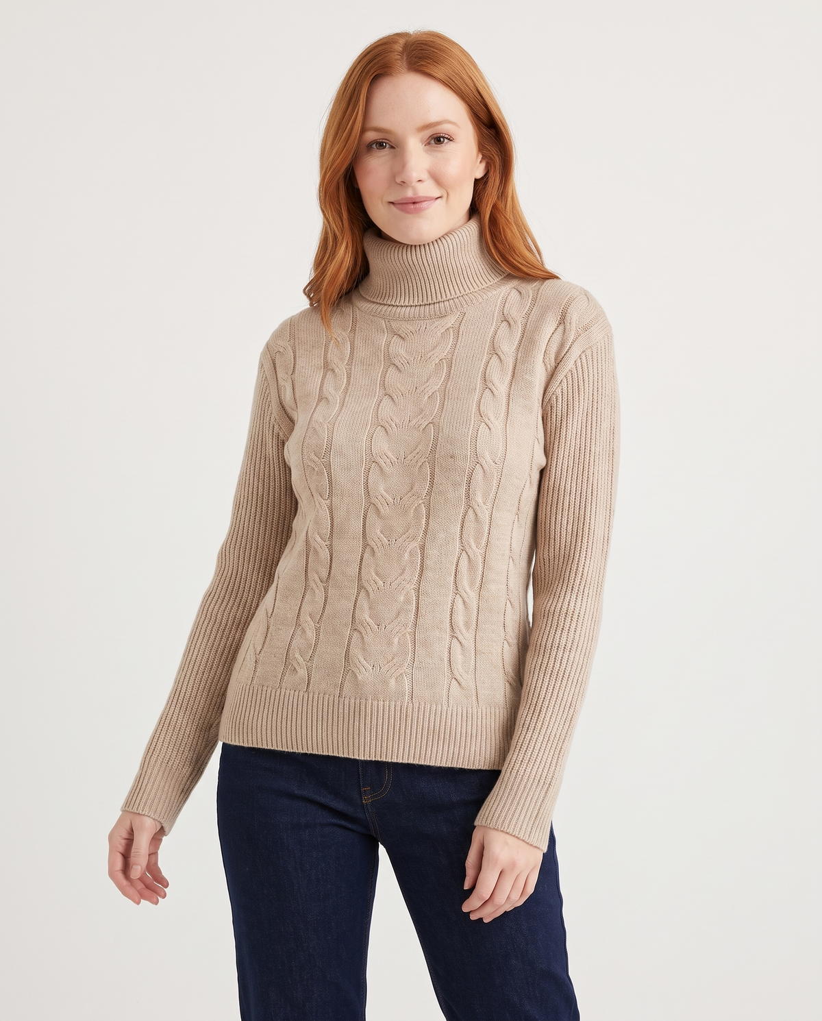 Matilda Women's Cable Knit Jumper in Beige