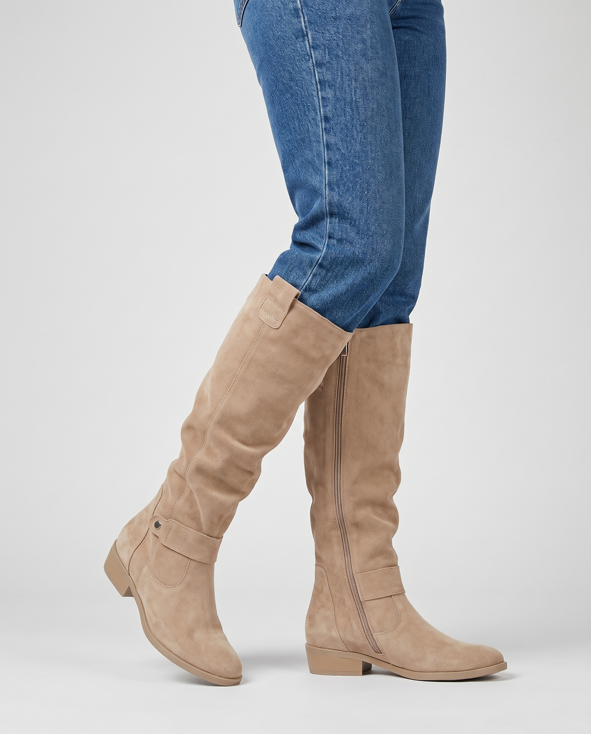 Molly Women's Suede Flat Knee High Boots in Beige