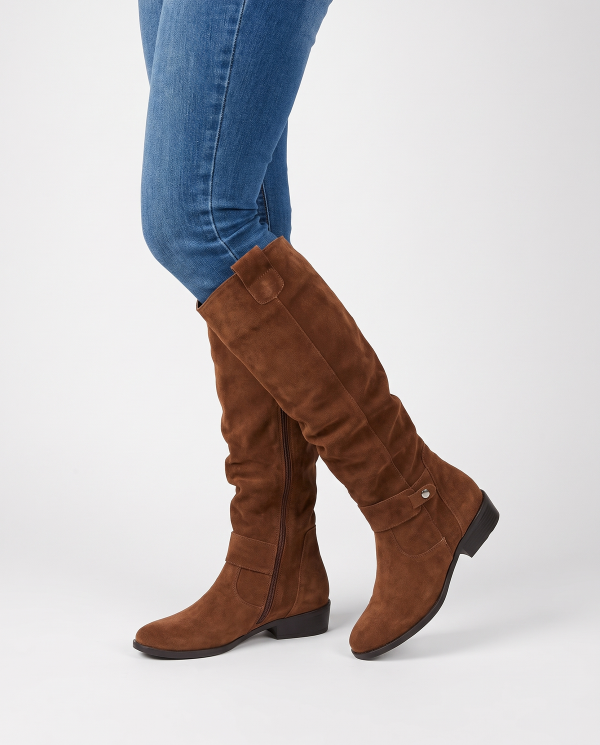 Molly Women's Suede Flat Knee High Boots in Brown