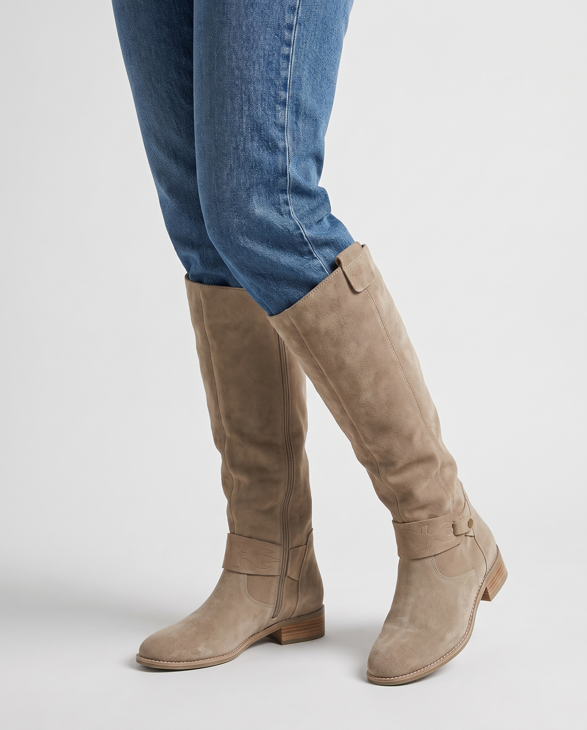 Nia Women's Suede Flat Knee High Boots in Light Brown