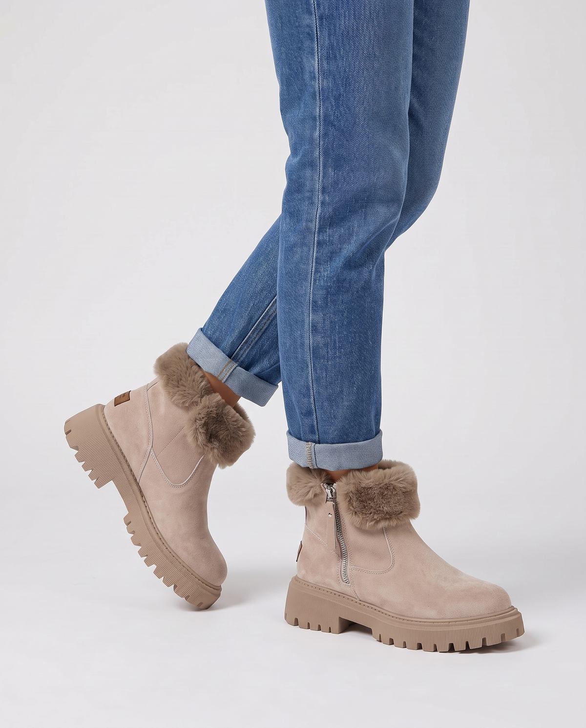 Nora Women's Suede Winter Ankle Boots - Khaki