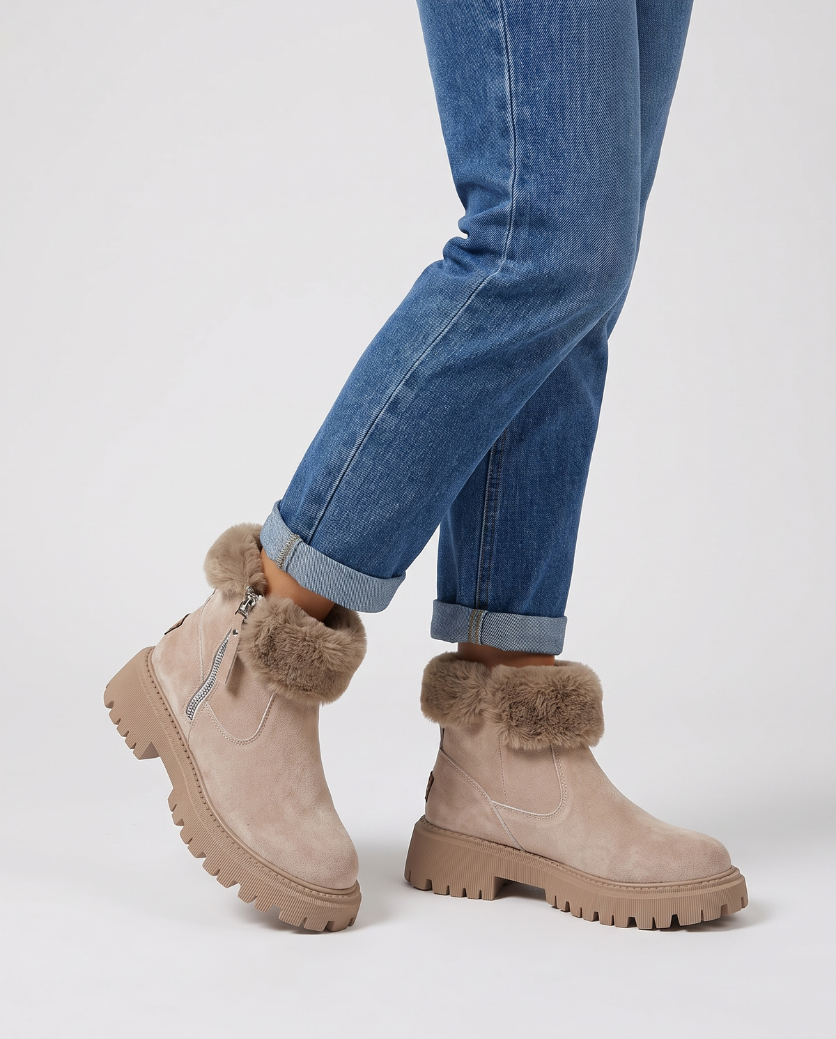 Nora Women's Suede Winter Ankle Boots - Khaki