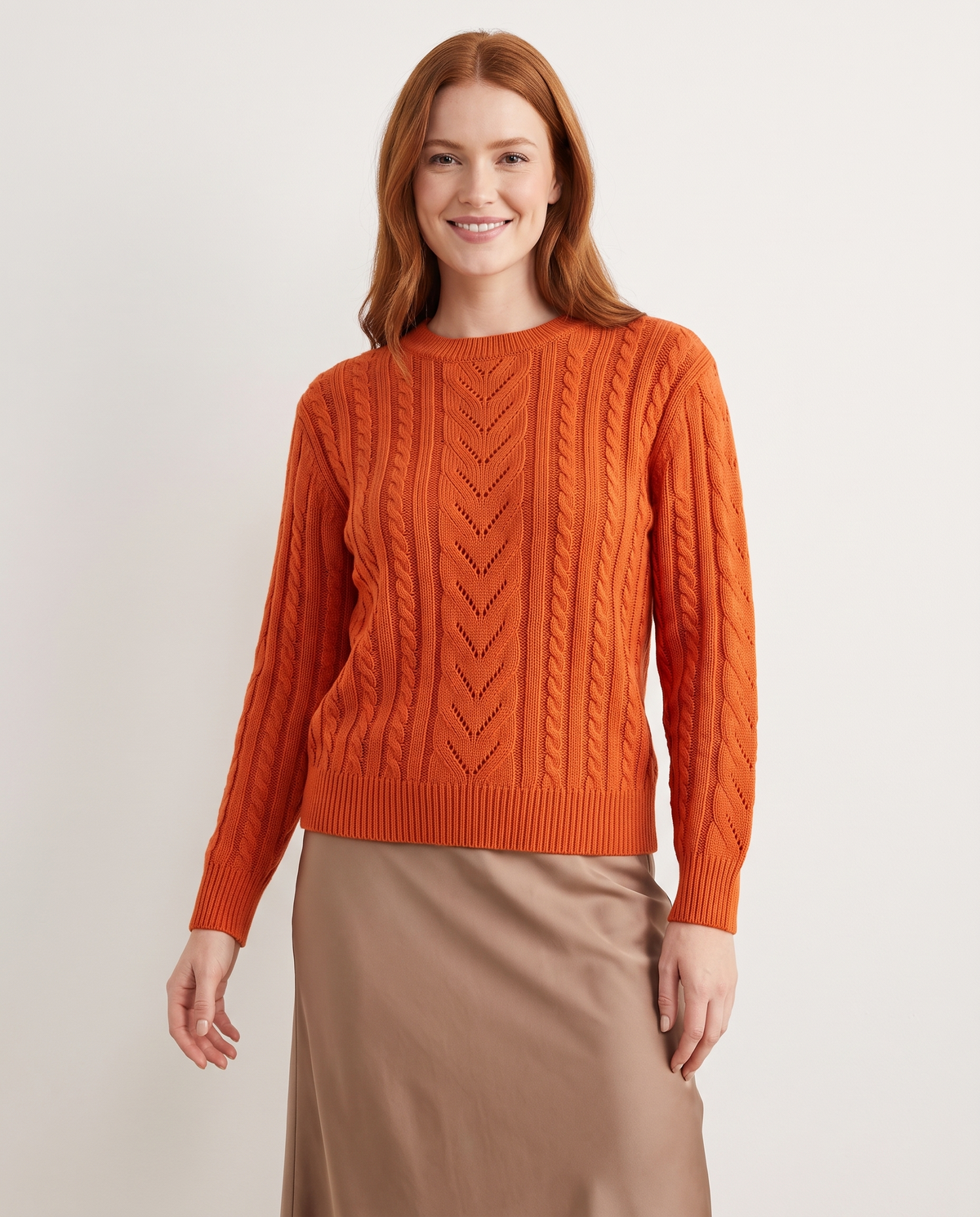 Penny Women's Cable Knit Jumper in Orange Red
