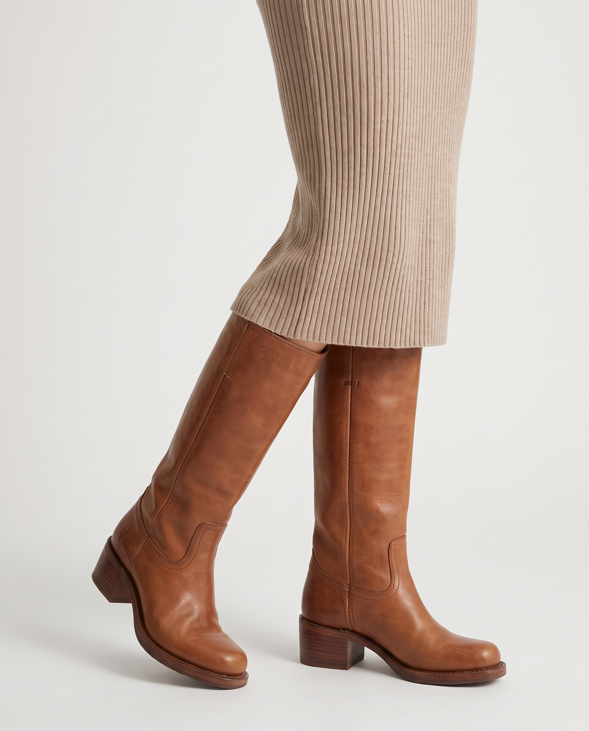 Robyn Women's Winter Leather Flat Knee High Boots in Light Brown