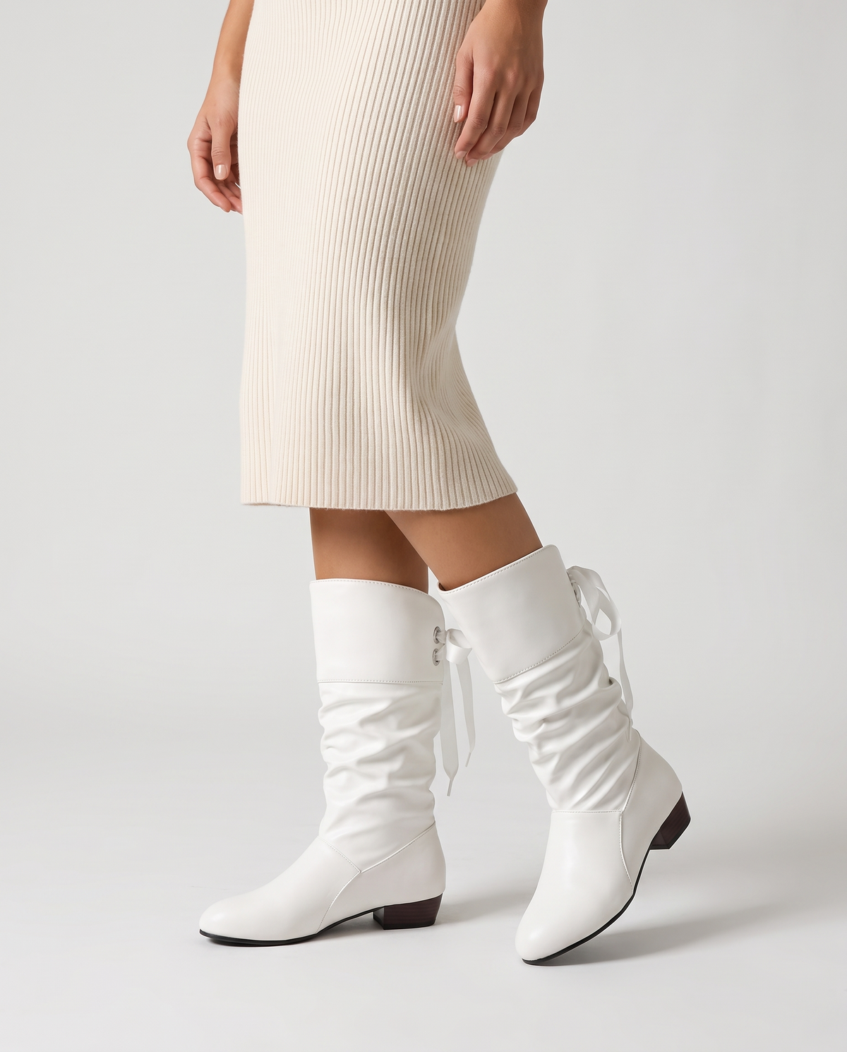 Saskia Women's Leather Knee High Boots - White