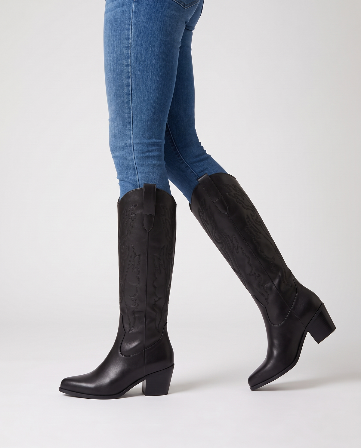 Thalia Women's Leather Knee High Boots - Black