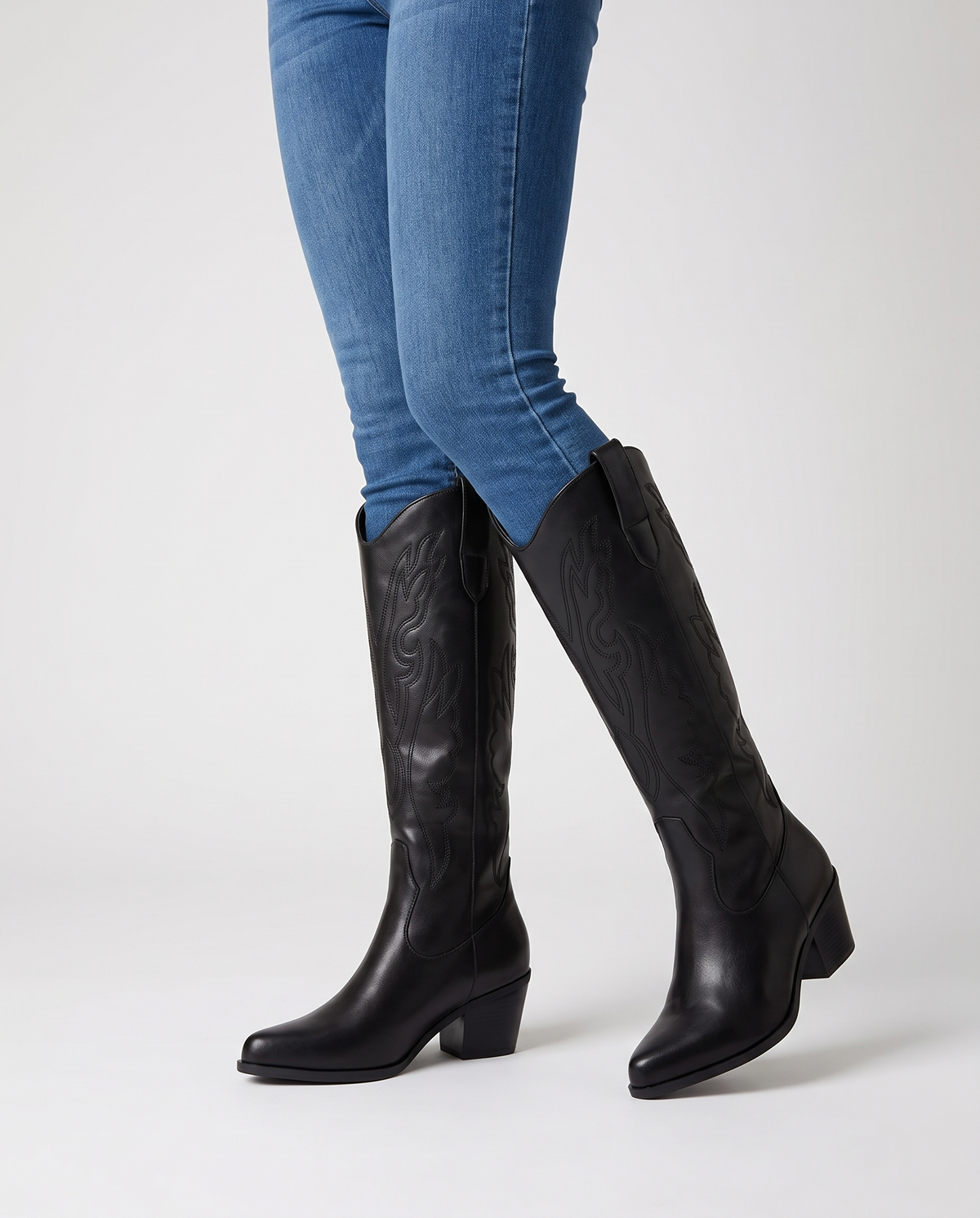 Thalia Women's Leather Knee High Boots - Black