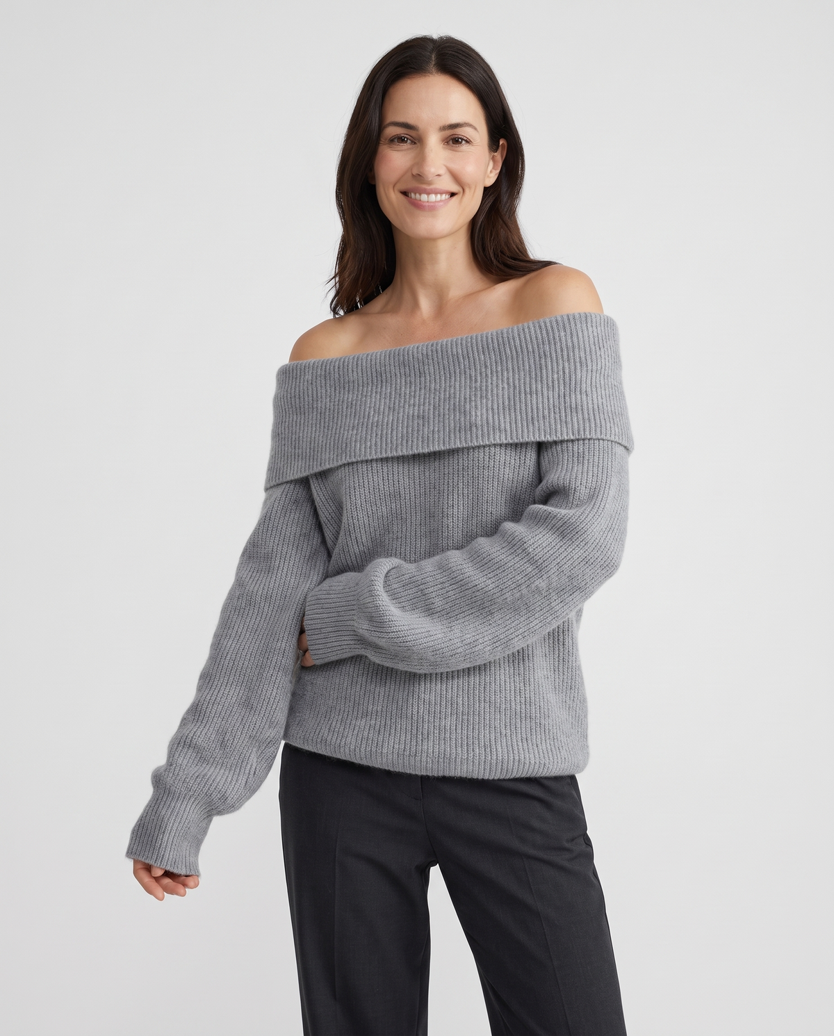 Tiphaine Off-Shoulder Sweater in Gray