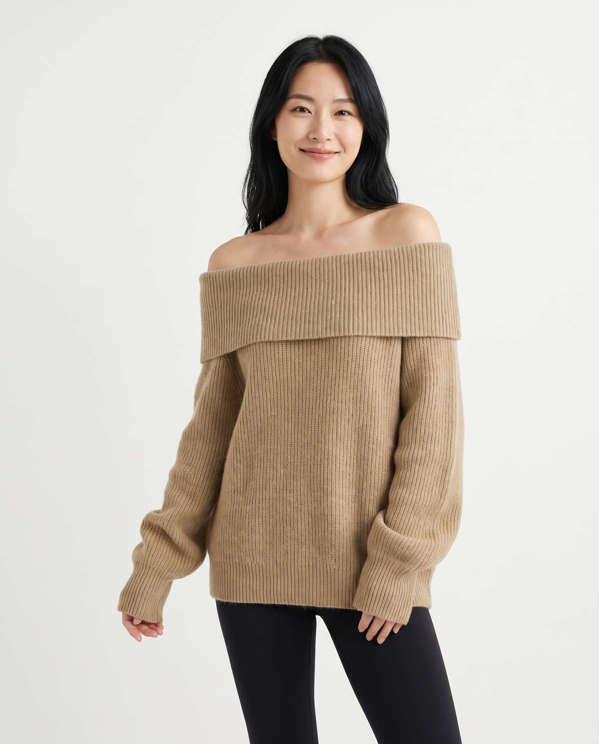 Tiphaine Off-Shoulder Sweater in Khaki