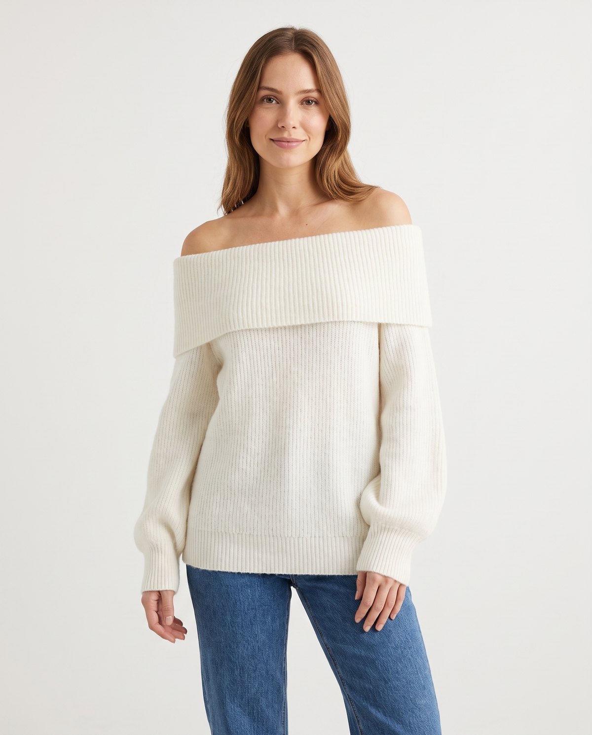 Tiphaine Off-Shoulder Sweater in White