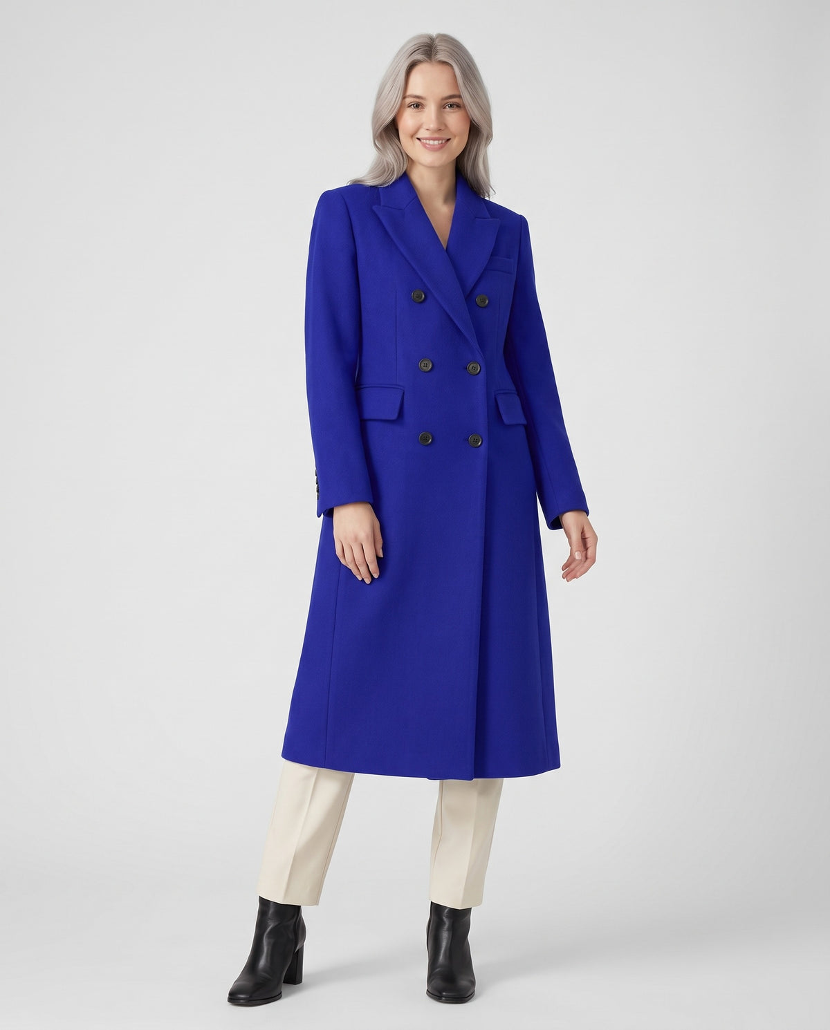 Noelle | Women's Long Wool Coat with Double Breasted Front for Winter in Blue