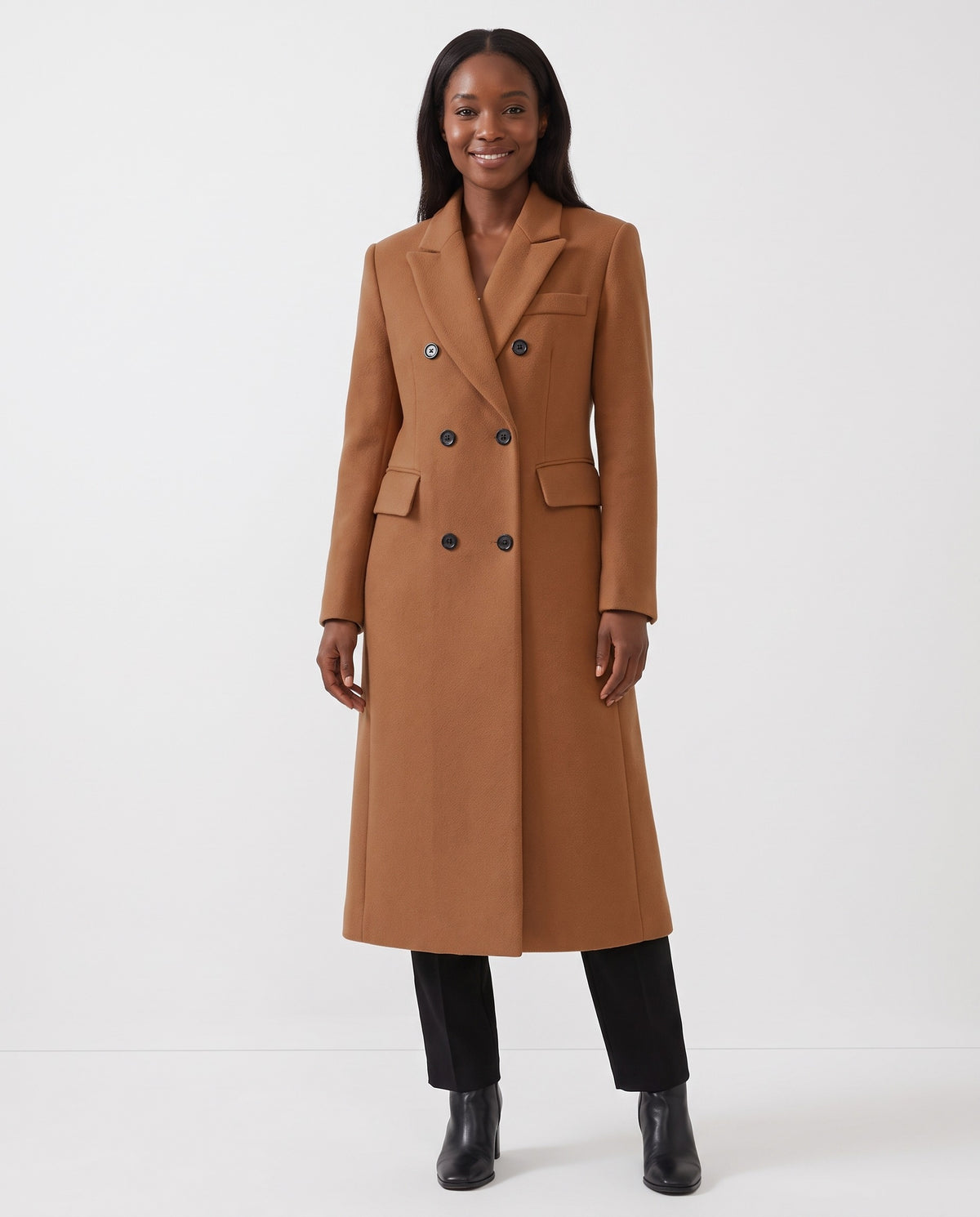 Noelle | Women's Long Wool Coat with Double Breasted Front for Winter in Brown