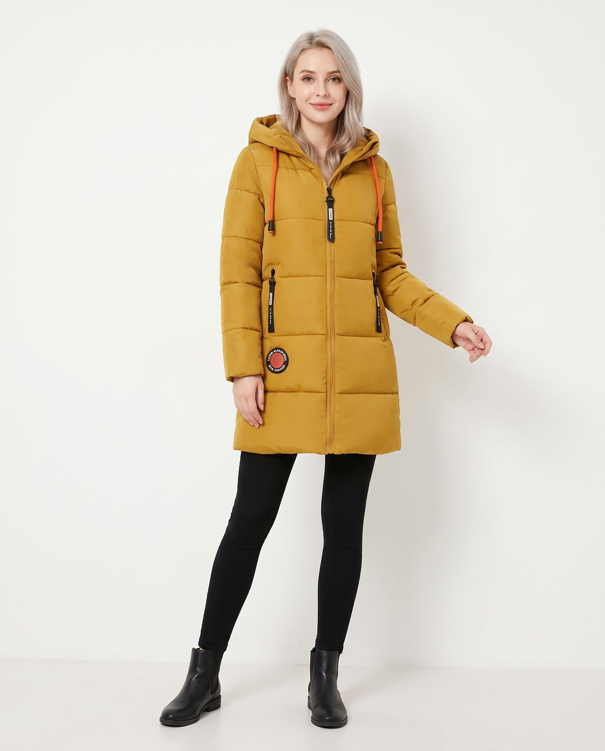 Constance | Women's Hooded Puffer Coat with Contrast Lining for Winter in Ginger