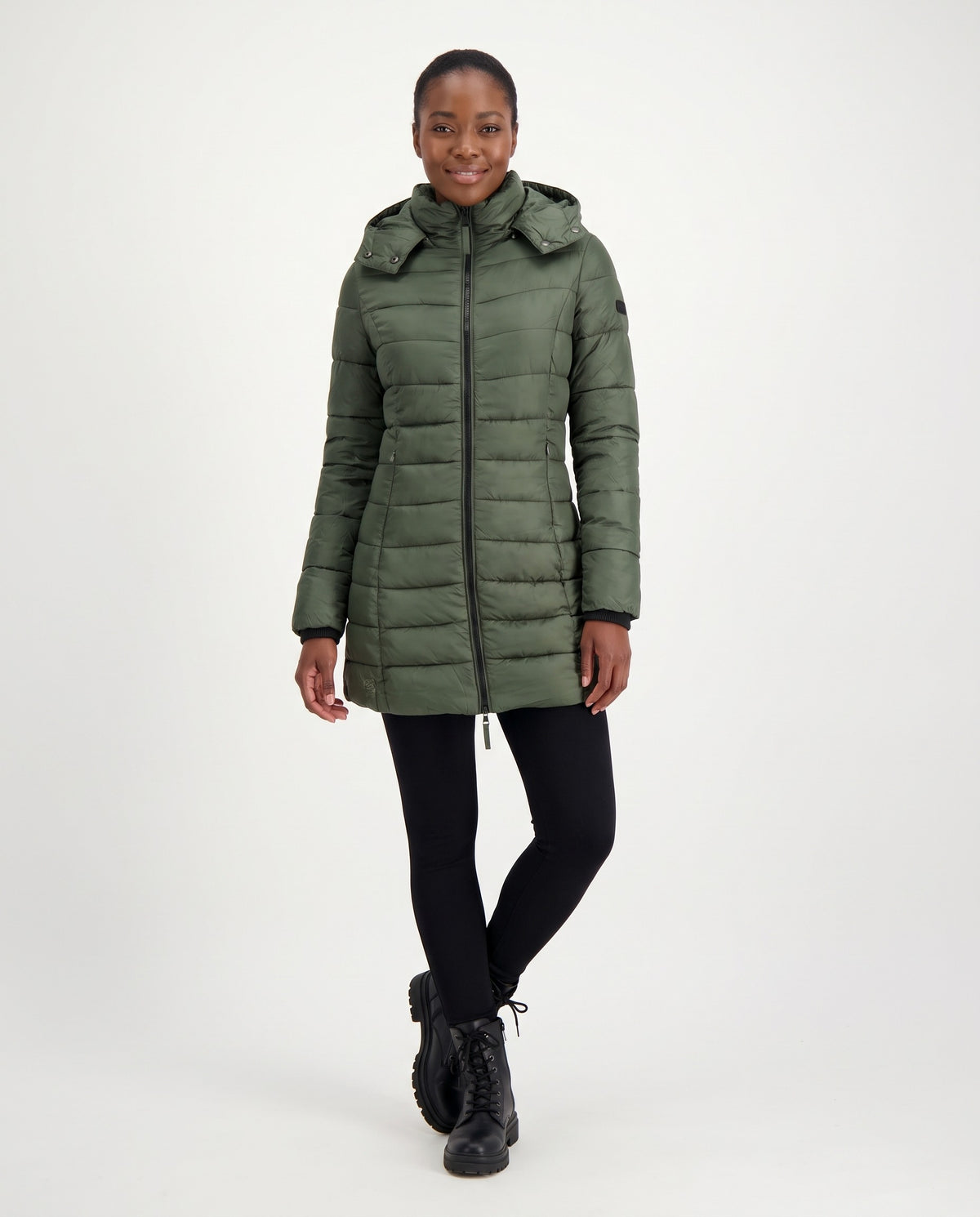 Fleur | Women's Slim Quilted Puffer Coat with Detachable Hood for Winter in Army Green