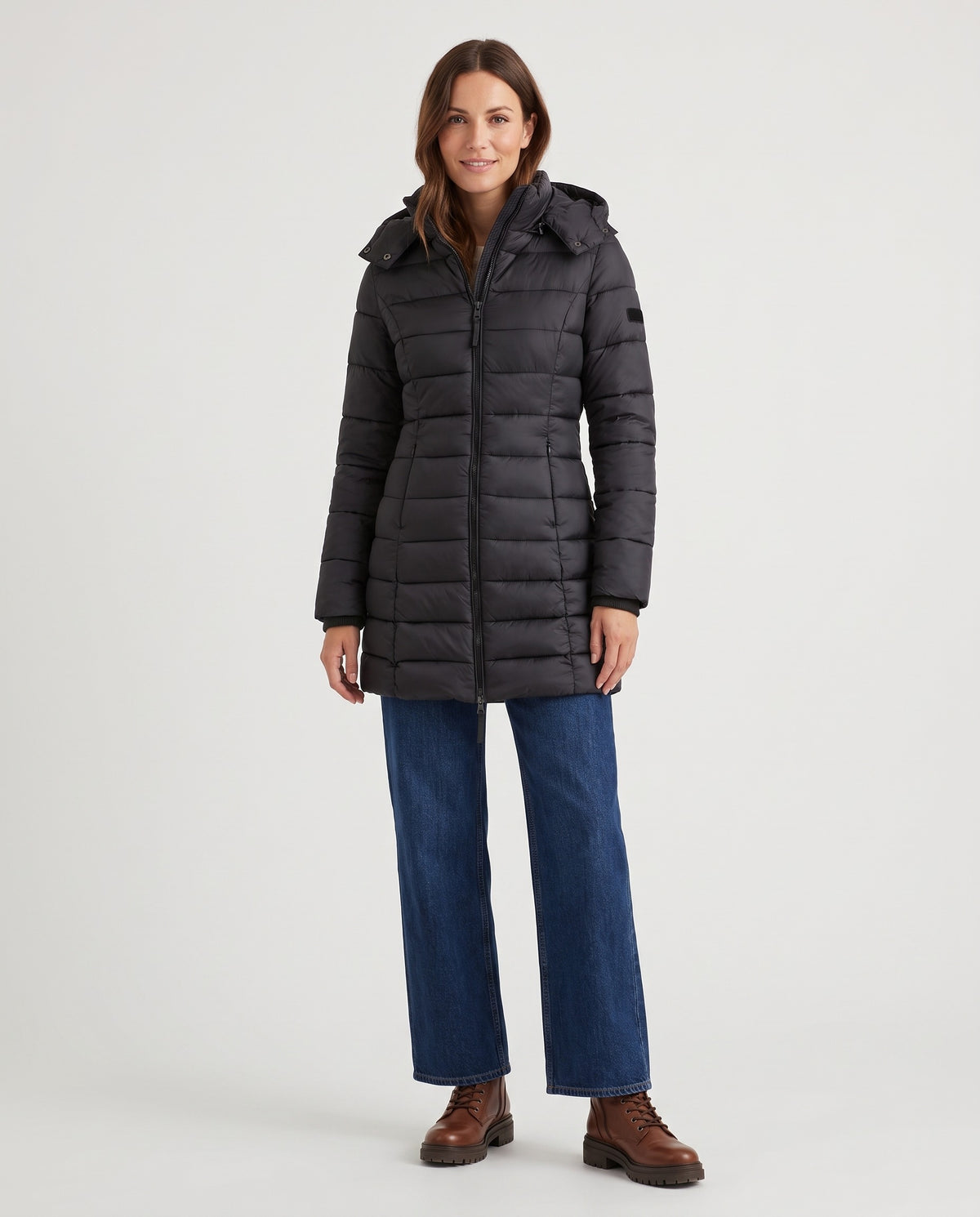 Fleur | Women's Slim Quilted Puffer Coat with Detachable Hood for Winter in Black