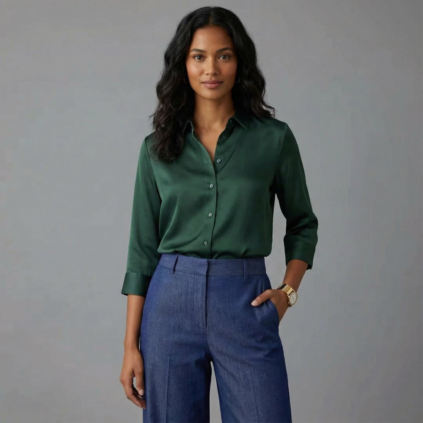 Selene Satin Button Blouse