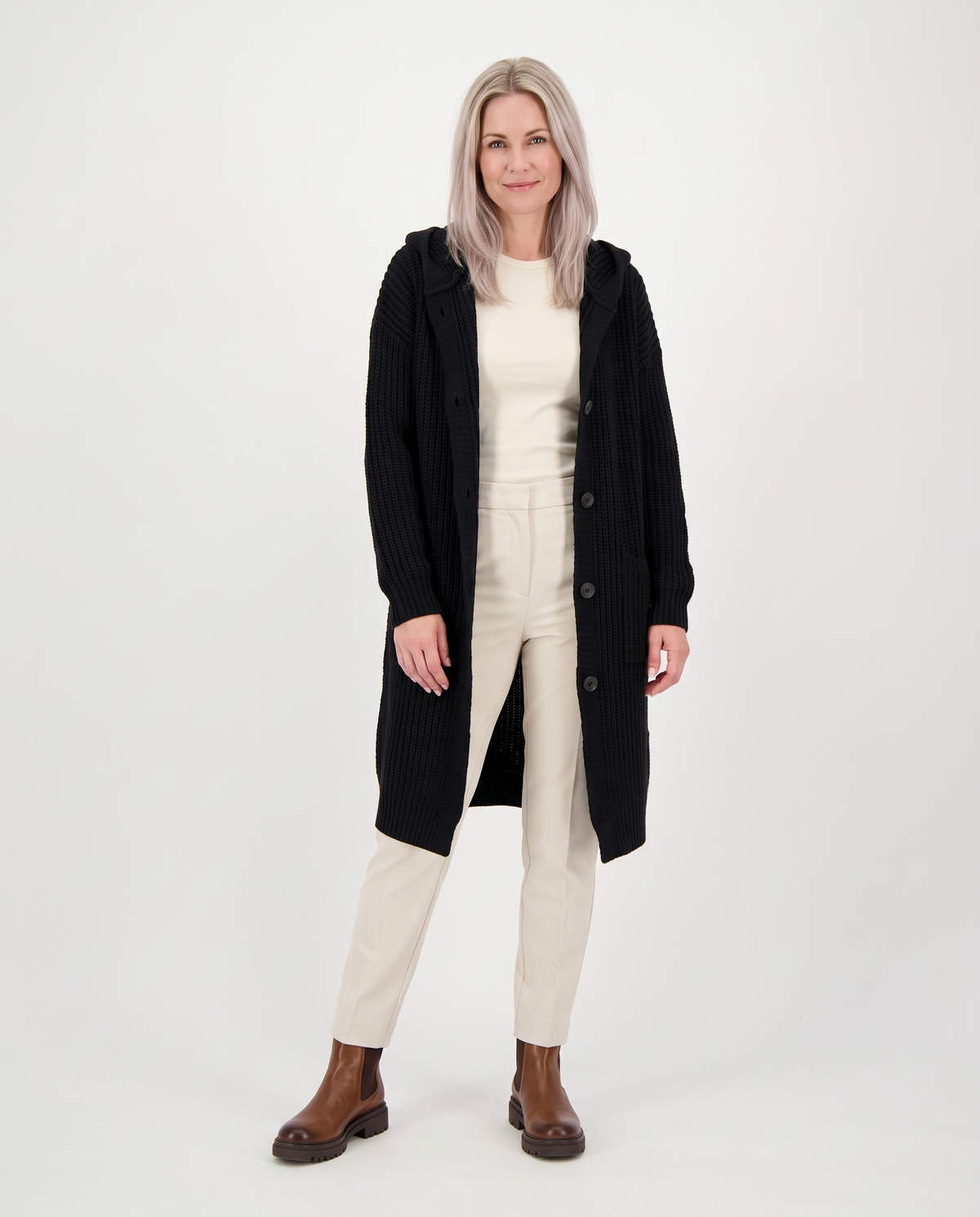 Ada Women's Long Chunky Knit Cardigan in Black