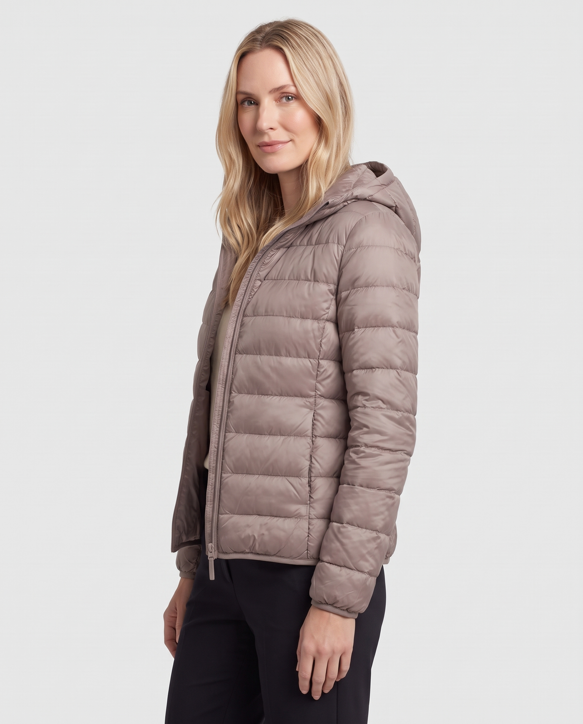 Alice Women's Nylon Quilted Puffer Jacket - Champagne - three quarter view