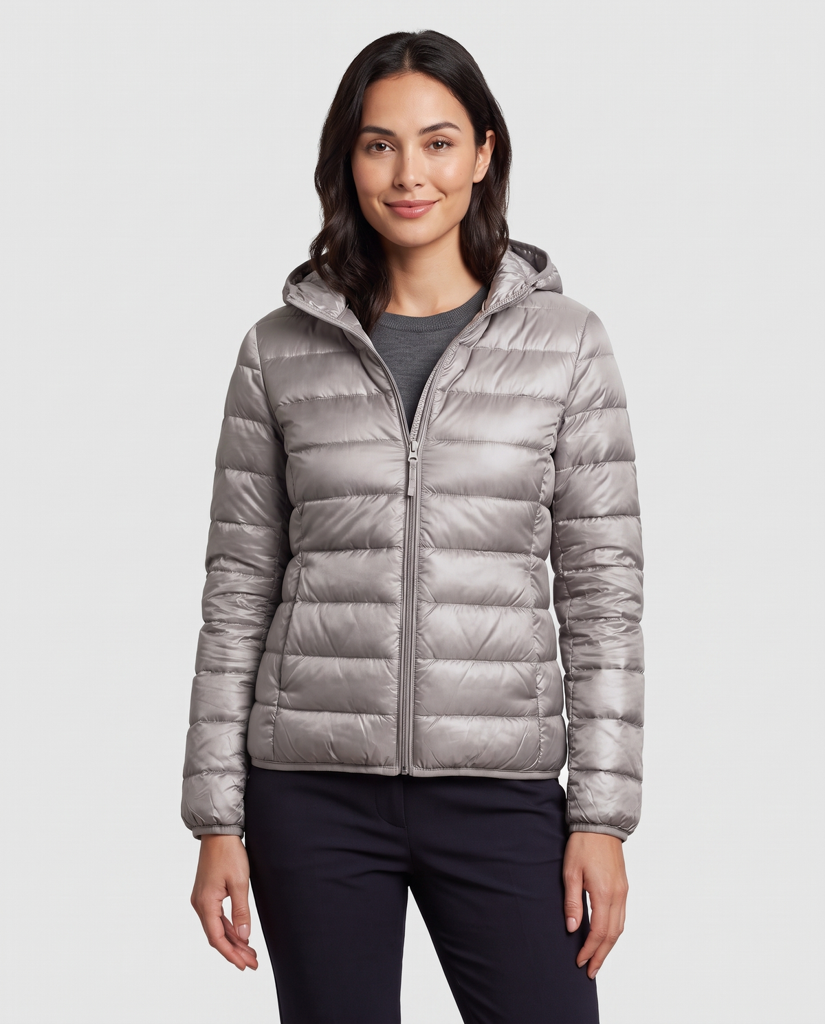 Alice Women's Nylon Quilted Puffer Jacket - Grey