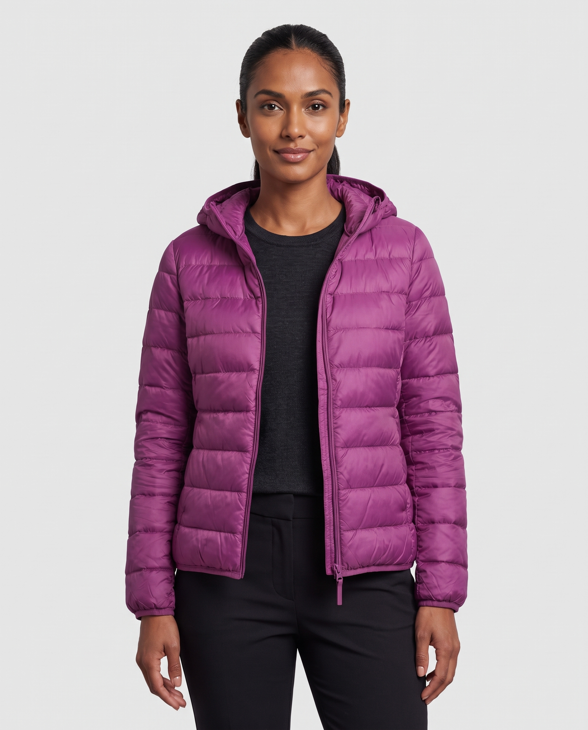 Alice Women's Nylon Quilted Puffer Jacket - Purple