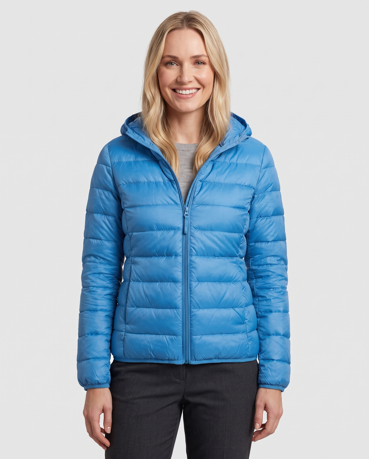 Alice Women's Nylon Quilted Puffer Jacket - Sky Blue
