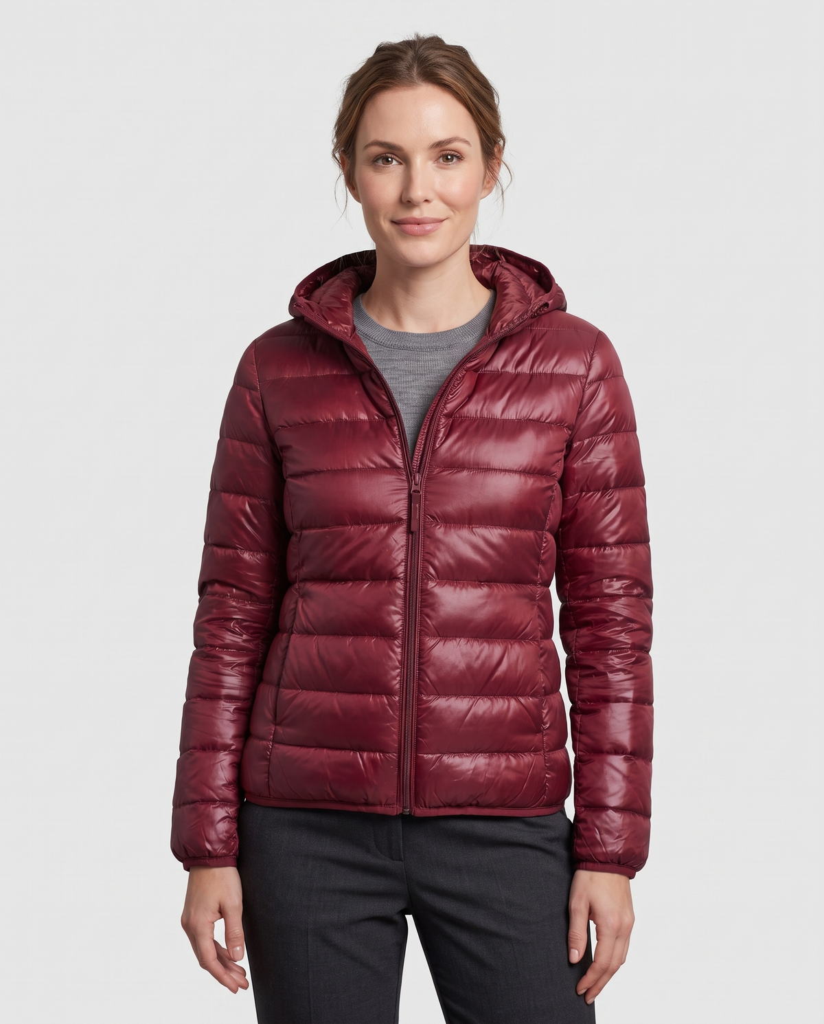 Alice Women's Nylon Quilted Puffer Jacket - Wine Red
