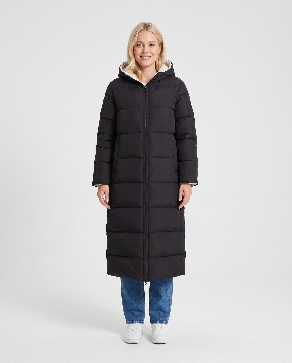 Alys Women's Winter Padded Quilted Long Puffer Coat in Black