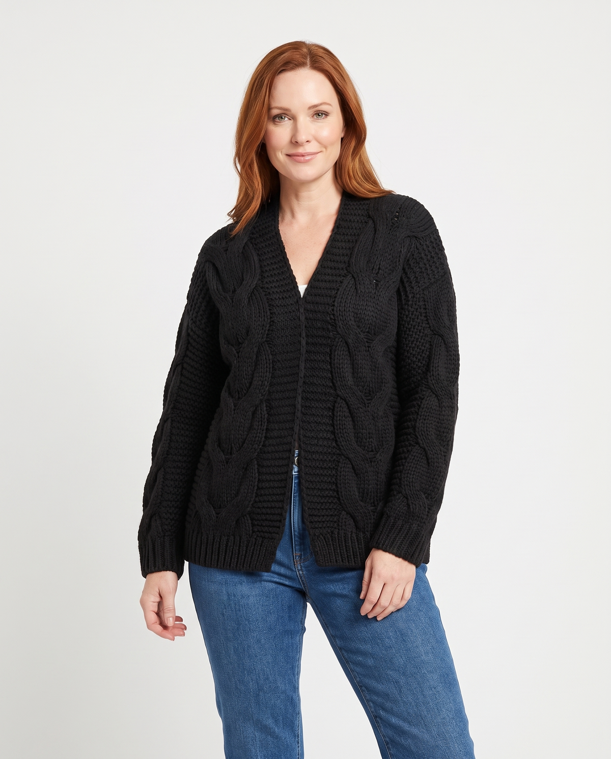 Amber Oversize Open Chunky Knit Cardigan for Women in Black